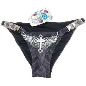 Sinful by Affliction Femme Fatale Black Swimsuit Bikini Bottom Size X-Small